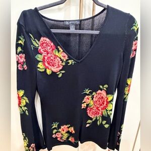 INC International Concepts Black Top with Red Floral Design